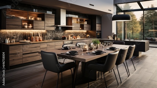 Modern kitchen with cabinets in a mix of light and dark colors © MBRAMO