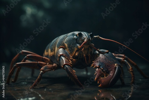 Lobster animal dark closeup. Generate Ai