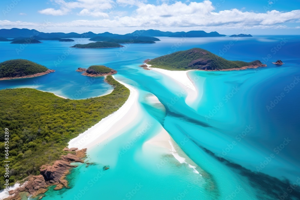 paradise green islands with white sand top view