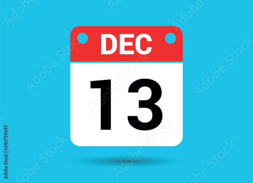 December 13 Calendar Date Flat Icon Day 13 Vector Illustration