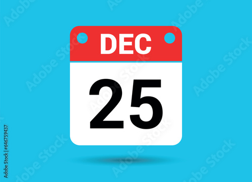 December 25 Calendar Date Flat Icon Day 25 Vector Illustration
