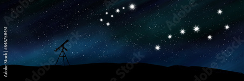 Konstfotografi Observing the Night Sky - Constellations Ursa Major and Ursa Minor, ultrawide