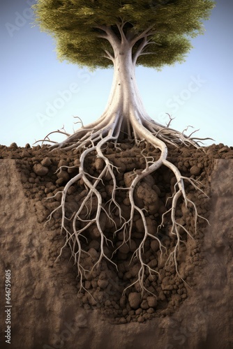 Section soil tree root banner. Generate Ai