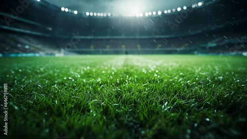 green grass bottom view of a football stadium in the rain