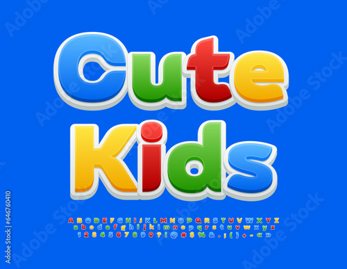 Vector colorful sign Cute Kids. Bright children's Font. Creative Alphabet Letters and Numbers.