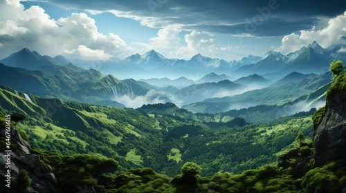 mountain view background. view from the window with green mountains © MBRAMO