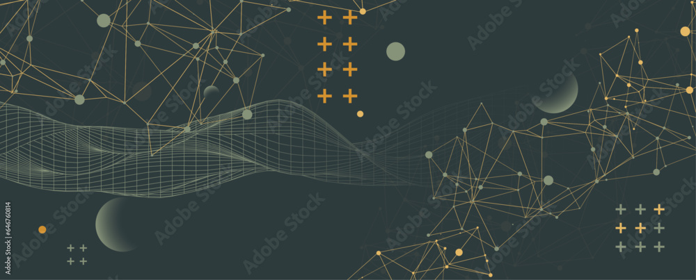 Abstract background with wireframe waves. 3D surface. - obrazy, fototapety, plakaty 