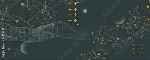 Abstract background with wireframe waves. 3D surface.