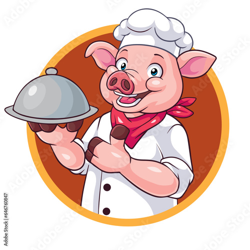 Pig chef cartoon mascot logo
