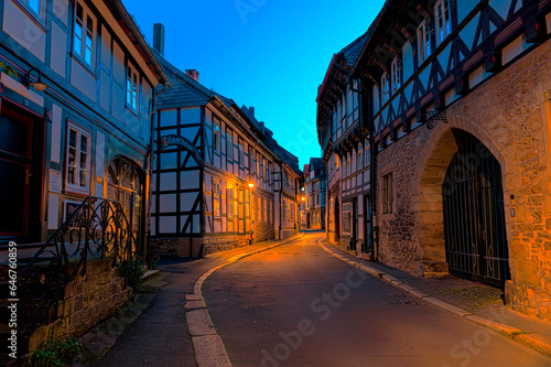 Gasse in der blauen Stunde, Goslar, Harz, Niedersachsen, Deutschland