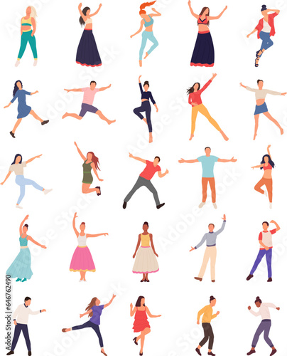 collection of people dancing, jumping on a white background vector