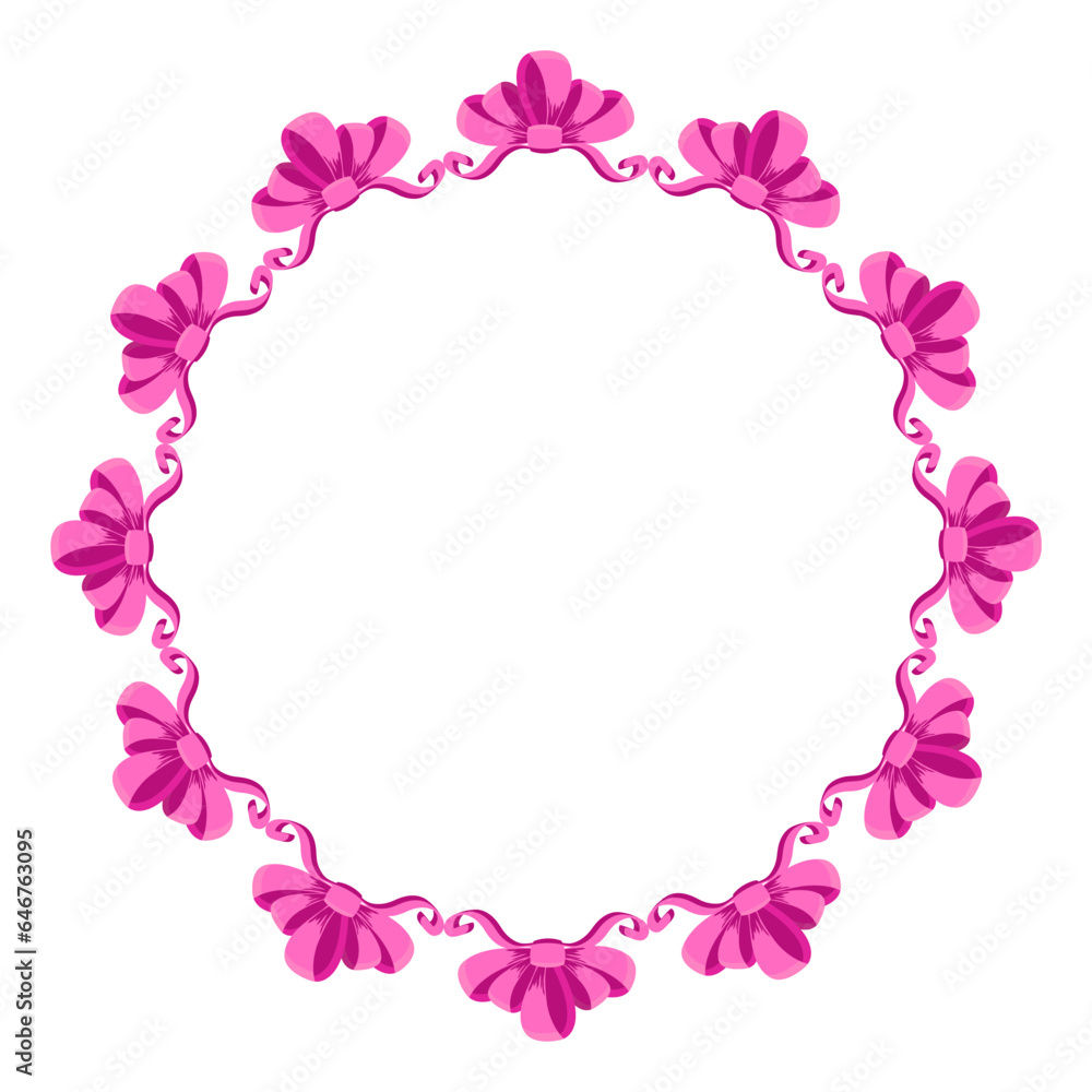 pink ribbon bow art design round frame