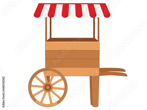 Wooden cart isolated on white, market stall, vector illustration