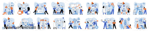 Team solving complex problems. Teamwork vector illustration metaphor. Solution solve problem concept Business team discussing ideas for startup Leadership meeting, supervision idea, hiring, coaching