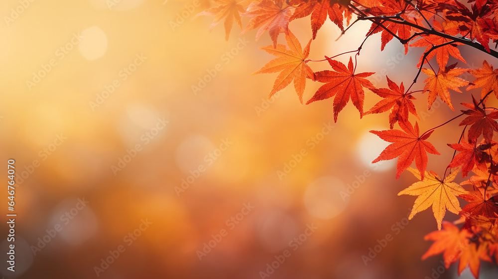 maple leaves on abstract blurred background with bokeh copy space, light bright autumn background for text maple leaves on abstract blurred background with bokeh copy space, light bright autumn background for text
