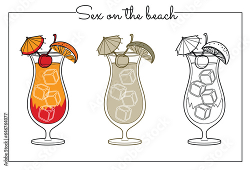 Alcohol drinks line art illustration. Vector illustration Sex on the beach