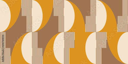 Modern vector abstract  geometric background with circles, rectangles, squares and stripes  in retro Bauhaus style. Pastel colored