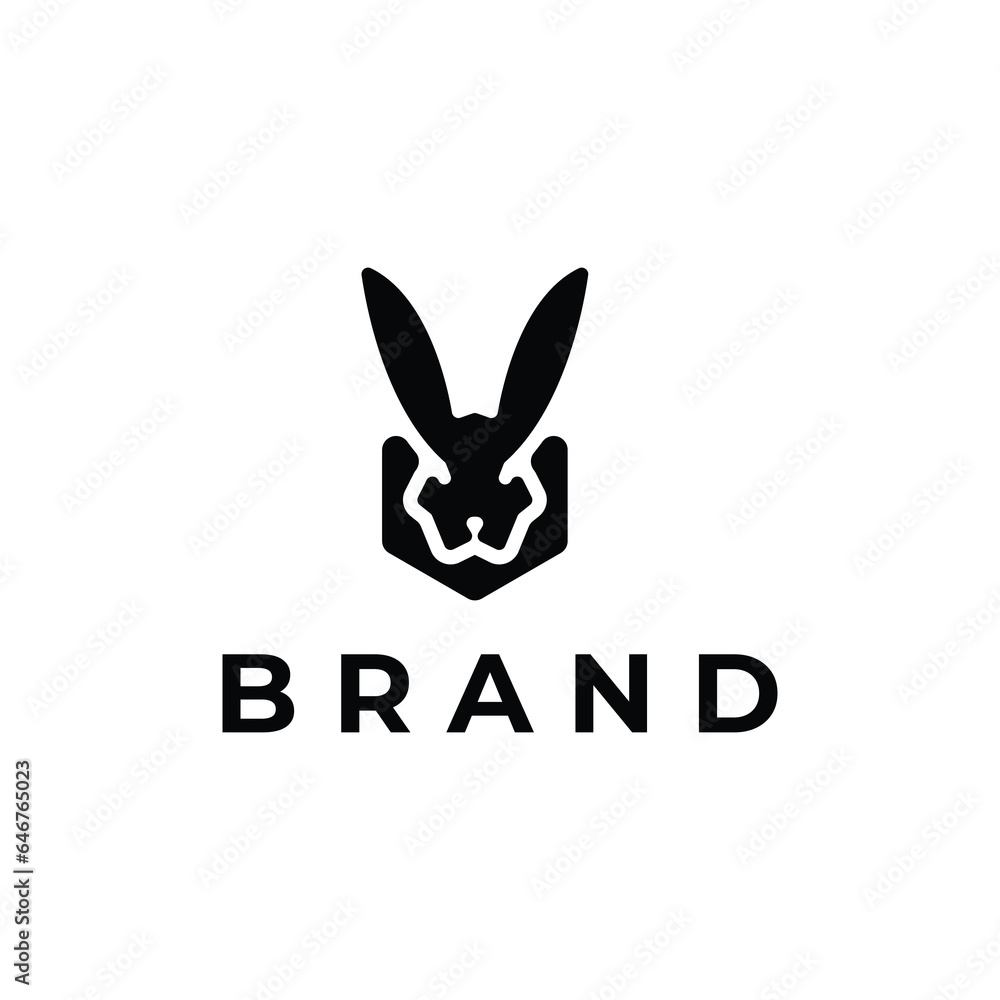 Rabbit head logo template combined with a hexagon shape Rabbit head logo template combined with a hexagon shape