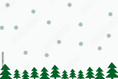 Winter landscape with snowdrifts and Green fir trees. Vector Flat illustration with copyspace for text. Seasonal nature background. Frosty snow hill. Game art concept. Cartoon Winter snowy land.