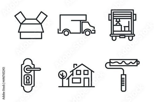 Set of icons of items used to move to a new home