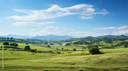 panorama of beautiful green countryside with clear sky