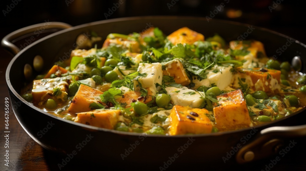 Delicious Matar Paneer with Indian cottage cheese aka Paneer and peas cooked in a spicy and flavorsome curry