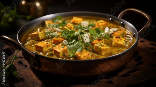 Delicious Matar Paneer with Indian cottage cheese aka Paneer and peas cooked in a spicy and flavorsome curry photo
