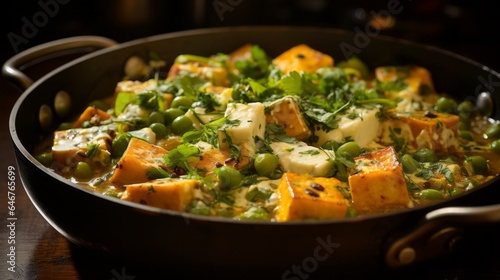 Delicious Matar Paneer with Indian cottage cheese aka Paneer and peas cooked in a spicy and flavorsome curry photo