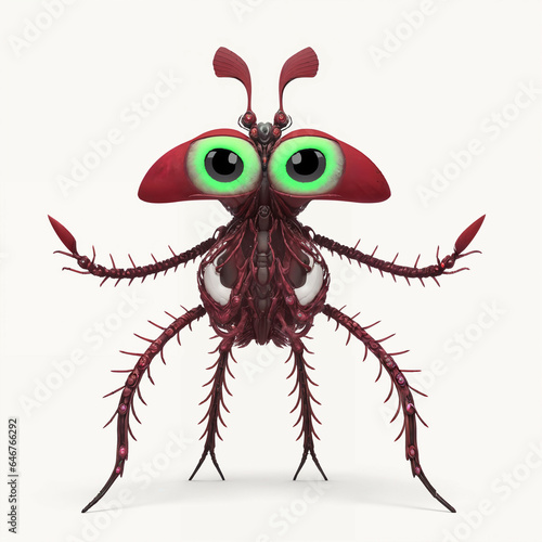 Alien insect. Isolated on white background. Generative AI.