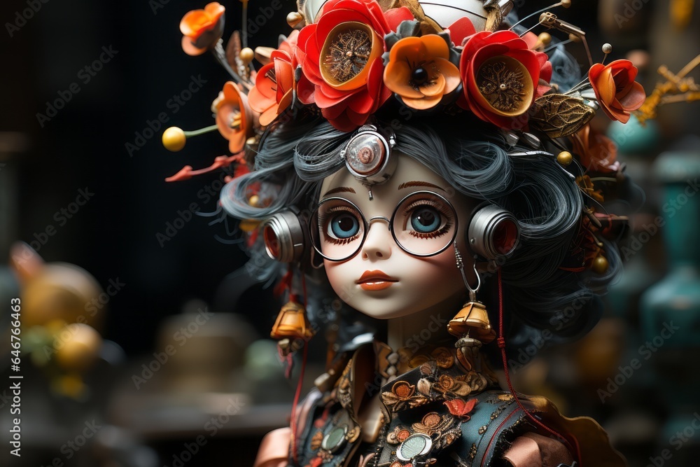 Doll In A Whimsical Dress-Up Ensemble, Generative AI