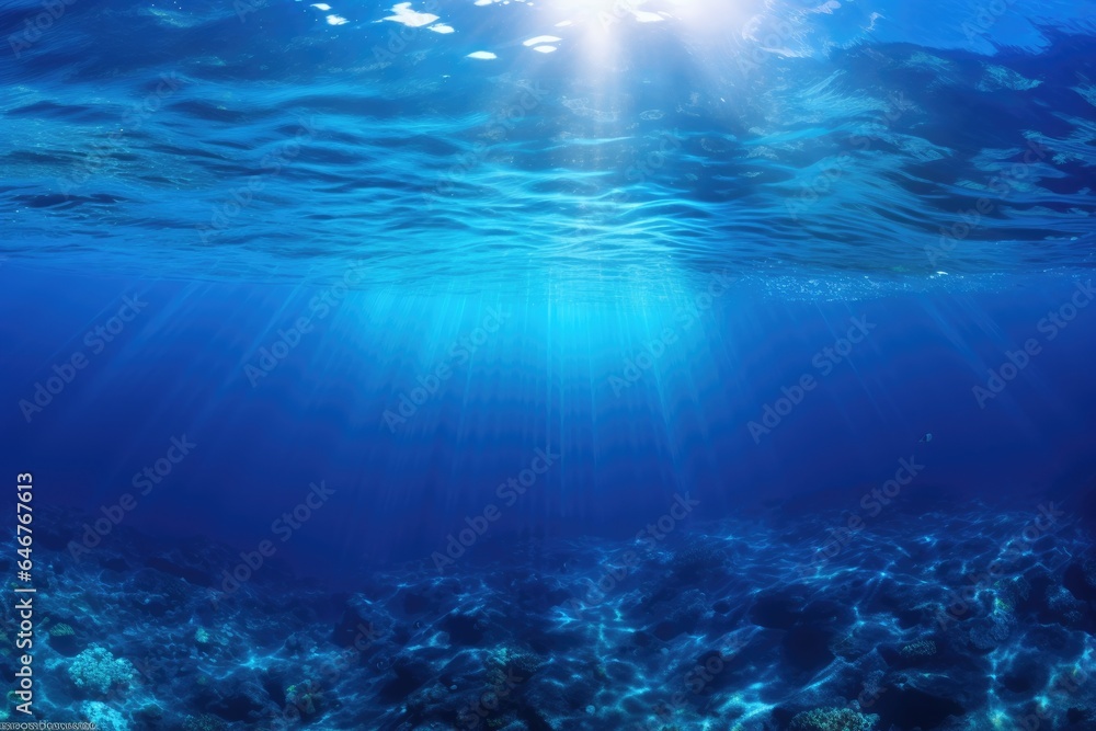 Sun rays illuminating the underwater world