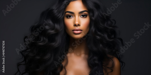 Beauty African American girl with blowing long healthy wavy hair. hairstyle  hair care. copy space