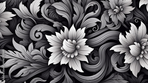 black monochrome pattern curves lines abstract background movement floral