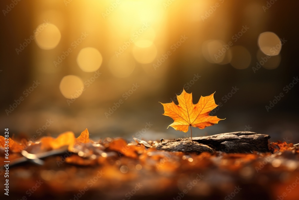 A single leaf resting on the ground in a serene setting