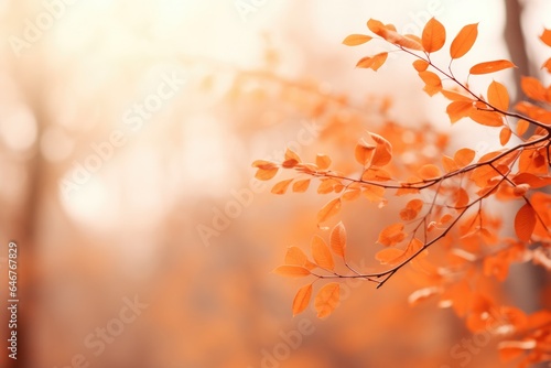 A vibrant autumn tree branch with orange leaves