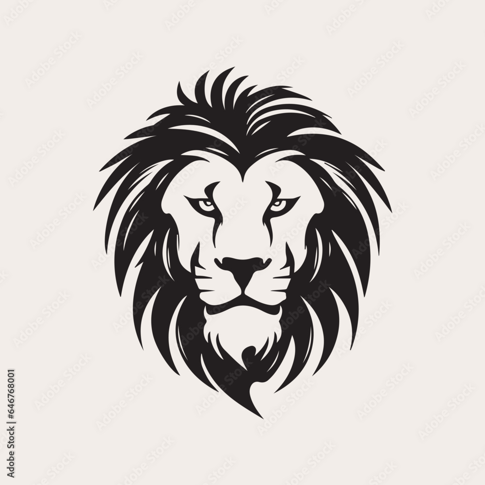 Lion head one color vector logo, emblem, icon for company or sport team branding. Tattoo art style.