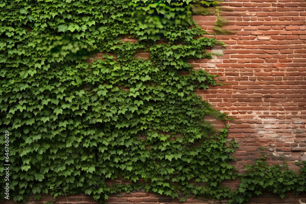 Ivy adorning aged wall. Rustic elegance. Green leaf on weathered brick. Botanical beauty. Nature touch on vintage architecture Ivy adorning aged wall. Rustic elegance. Green leaf on weathered brick. Botanical beauty. Nature touch on vintage architecture