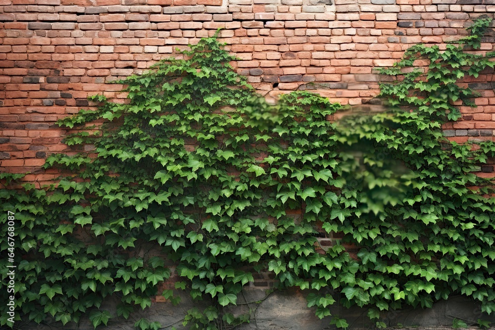 Ivy adorning aged wall. Rustic elegance. Green leaf on weathered brick. Botanical beauty. Nature touch on vintage architecture