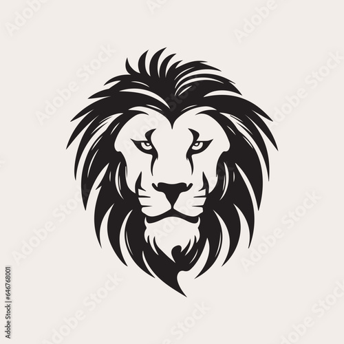 Lion head one color vector logo  emblem  icon for company or sport team branding. Tattoo art style.