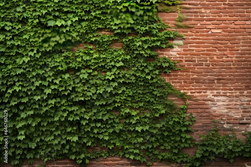 Ivy adorning aged wall. Rustic elegance. Green leaf on weathered brick. Botanical beauty. Nature touch on vintage architecture