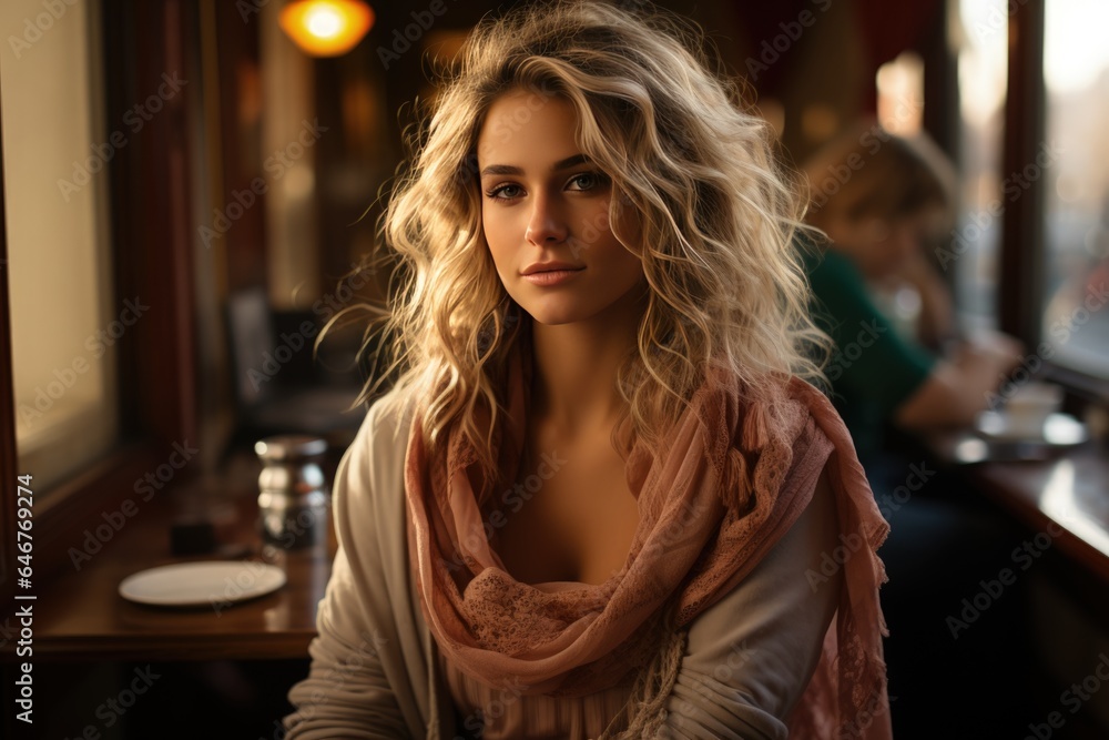 Young elegant woman in a cafe Young elegant woman in a cafe