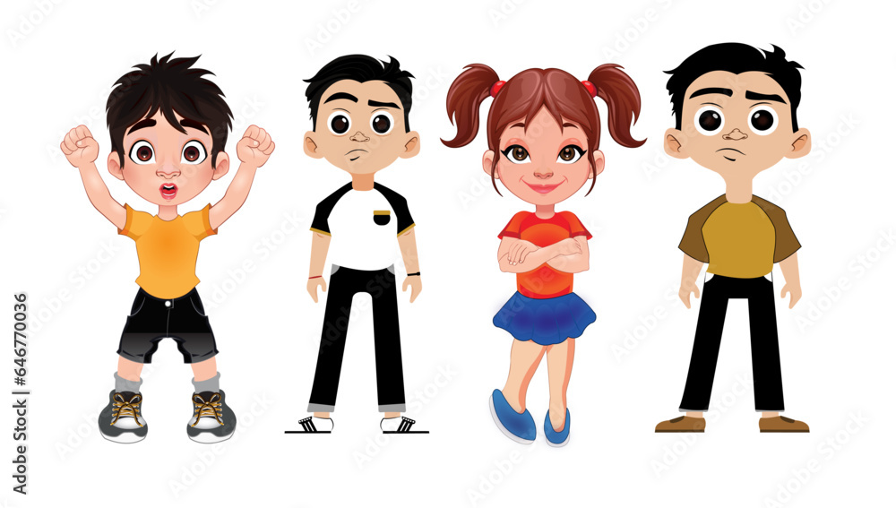 Vector illustration of four kids cartoon with different face expressions.
Vector illustration of four kids cartoon with different face expressions.