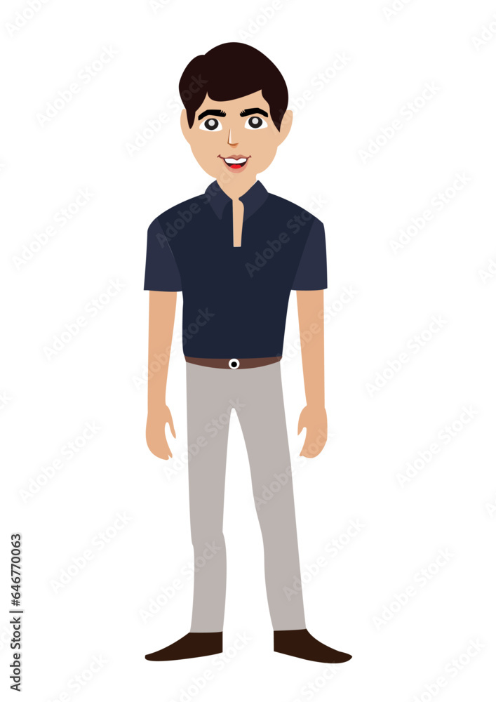 Vector illustration of young man wearing casual clothes in a standing pose.
