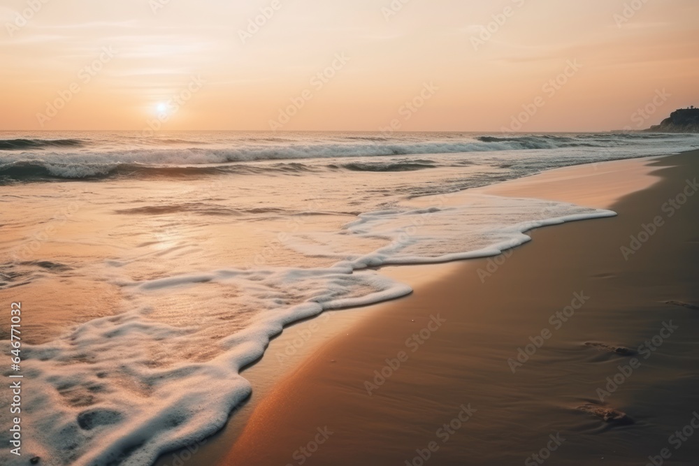 Beautiful sunset on the beach with copy space for background. Generative AI