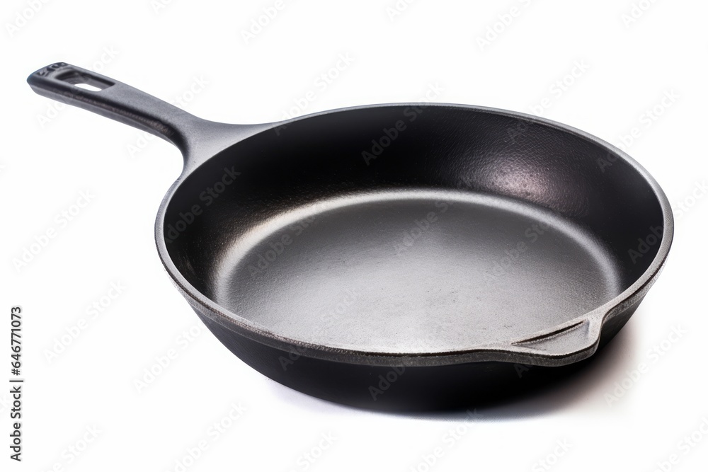 Black iron pan isolated on white background. Generative AI Black iron pan isolated on white background. Generative AI