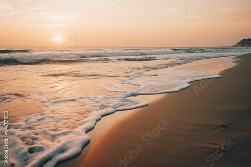 Beautiful sunset on the beach with copy space for background. Generative AI