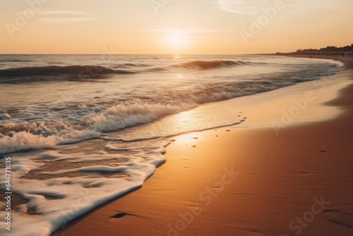 Beautiful sunset on the beach with copy space for background. Generative AI