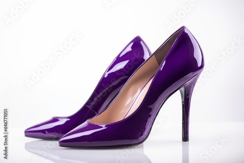 Beautiful fashion purple high heel footwear for women isolated on white background. Generative AI