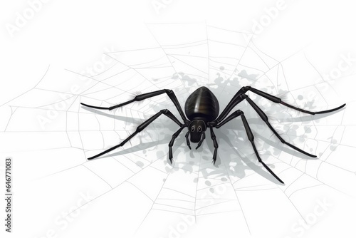 Black spider and torn web. Generative AI