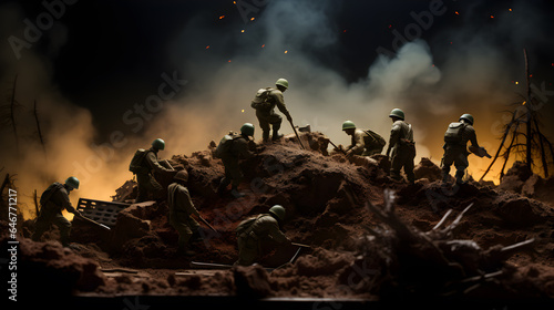 Toy soldiers prepare for war in dramatic night scene